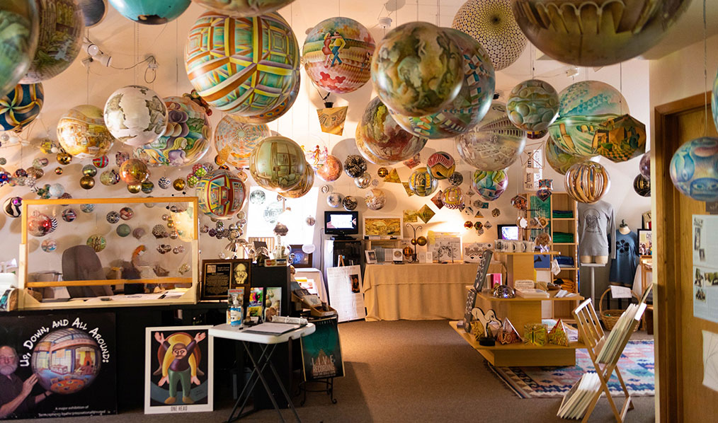 Termespheres hanging inside the gallery dome